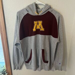 Champion Gray and Maroon Men's Hoodie with Gold Logo